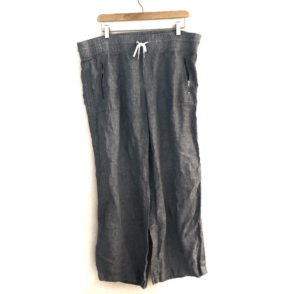 Athleta Cabo linen wide leg pants light blue xl